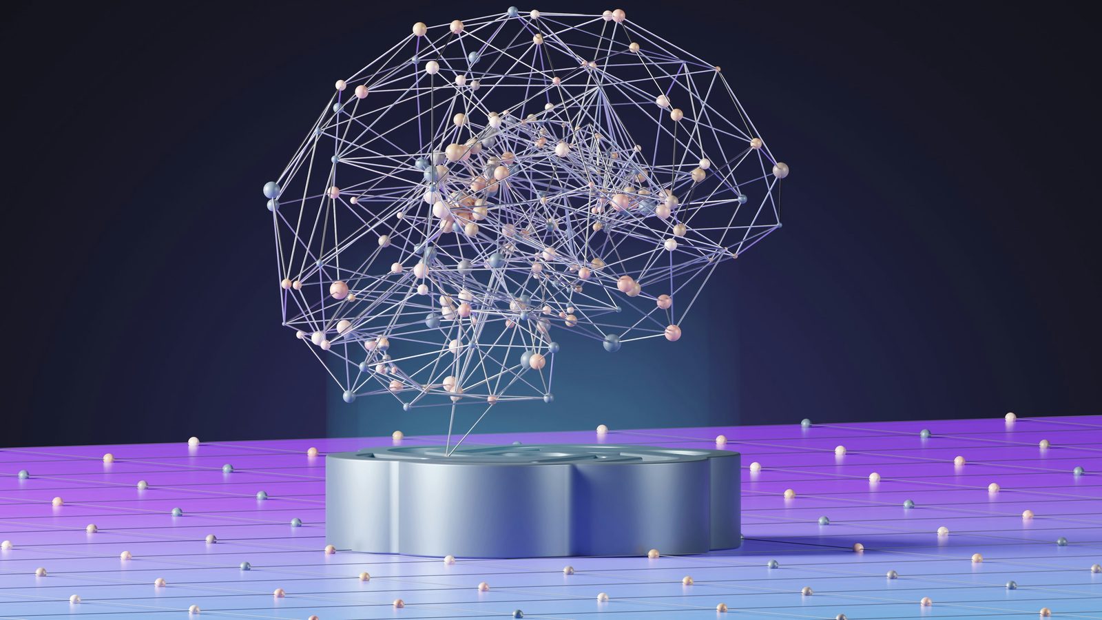3D neural network brain on a connected data grid, representing how Sonrisa bridges complex MarTech with measurable customer value